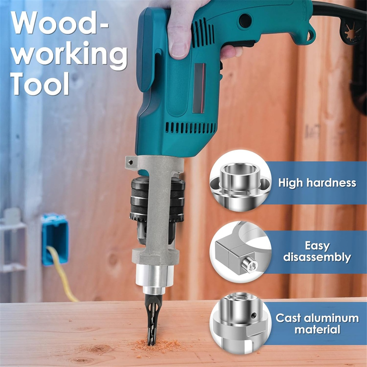 Power Tools Woodworking - ABNJ Vierkantlochbohrer-Adapter mit Bohrern, Stemmensaufsatz, Lochbohrer-Befestigungshalter,