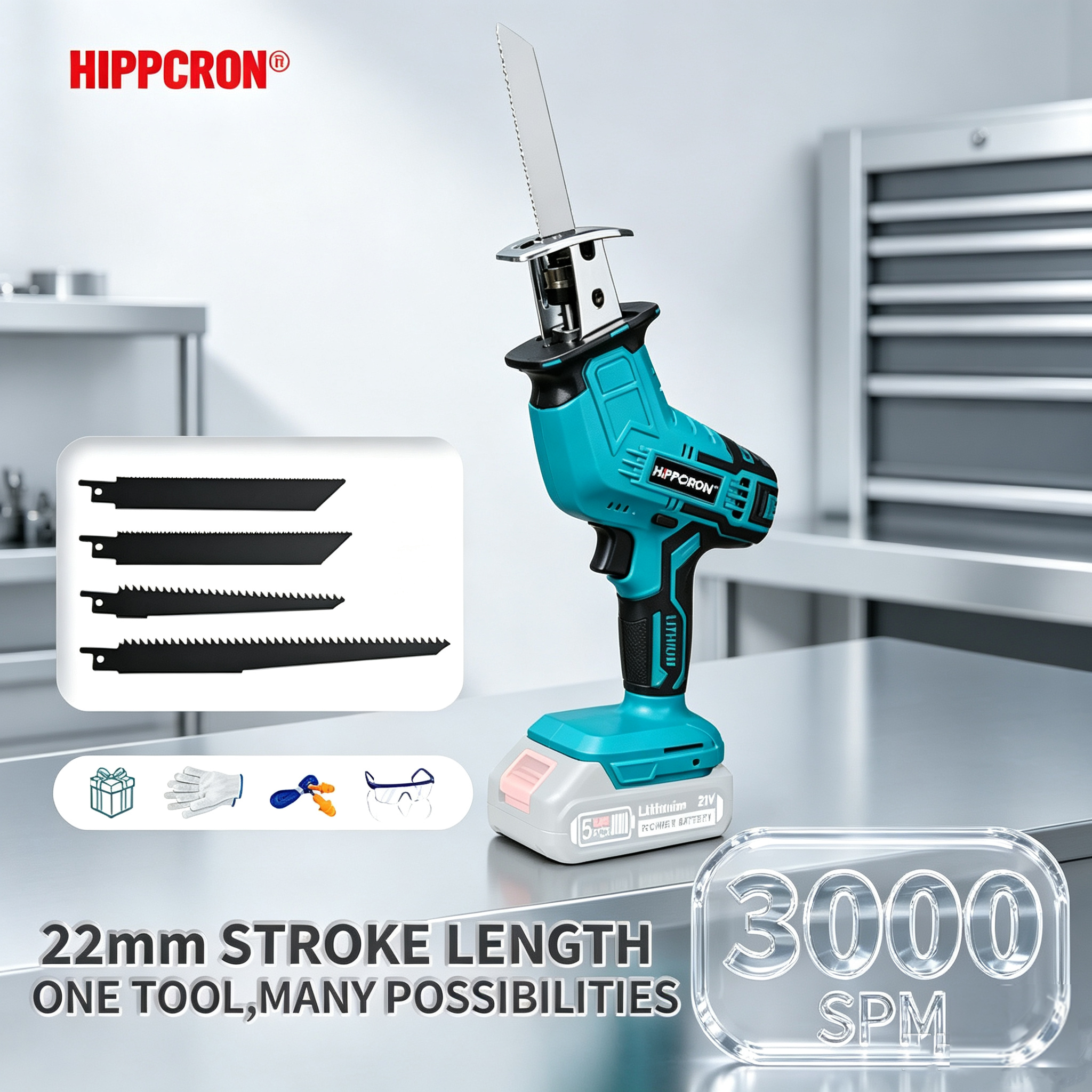 Reciprocating Saw Cordless - HIPPCRON 3-in-1-Akku-Elektrosäge, 3000 SPM, für Holz